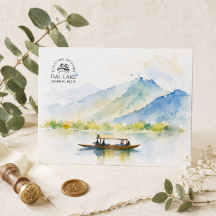 Postal Festiva Lago Dal Cachemira Viaje en Acuarela Minimalista