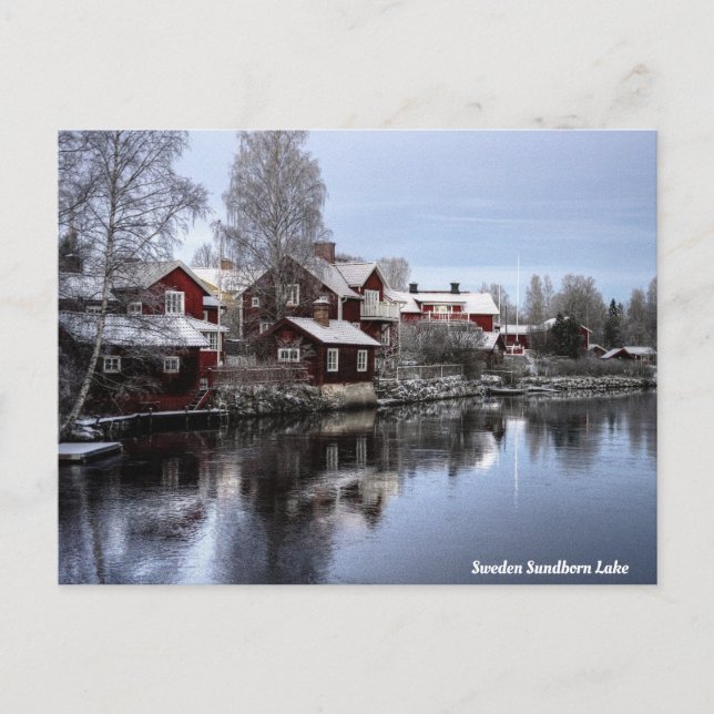 Postal Festiva Lago sueco renacido en invierno (Anverso)