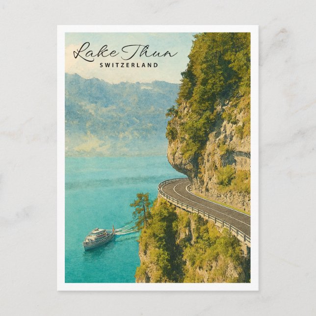 Postal Festiva Lago Thun, Suiza | Serene Mountain (Anverso)