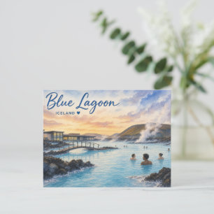 Postal Festiva Laguna Azul Islandia baño termal acuarela