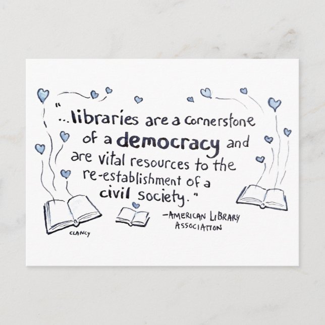 Postal Festiva Las bibliotecas son democracia (Anverso)