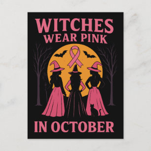 Postal Festiva Las brujas llevan soporte rosa de octubre