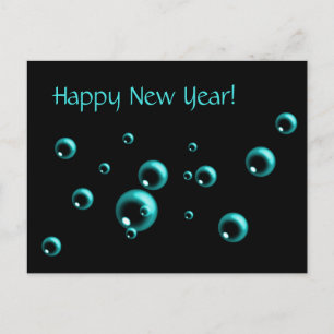 Postal Festiva Las burbujas de Aqua en Año Nuevo Feliz minimalist