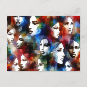 Postal Festiva las mujeres se enfrentan a las acuarelas abstracta