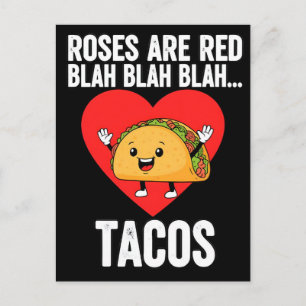Postal Festiva Las Rosas Son Rojas Taco Corazón Divertido Amante 
