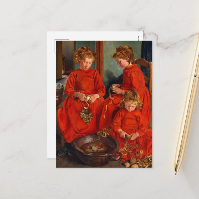 Postal Festiva Las tres hermanas de Leon Frederic (Anverso/Reverso In Situ)