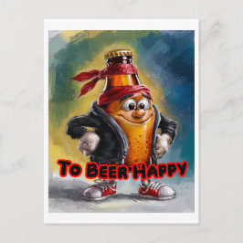 Postal Festiva Lata de cerveza divertida y colorida muy feliz en