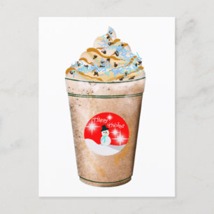 Postal Festiva Latte Felices Fiestas Muñeco de Nieve Caramelo y P