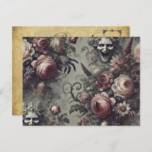 Postal Festiva Laugh Lines - Floral gótica (Anverso / Reverso)