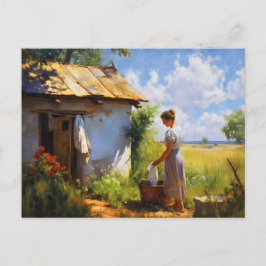 Postal Festiva Lavandería colgando de la cabaña