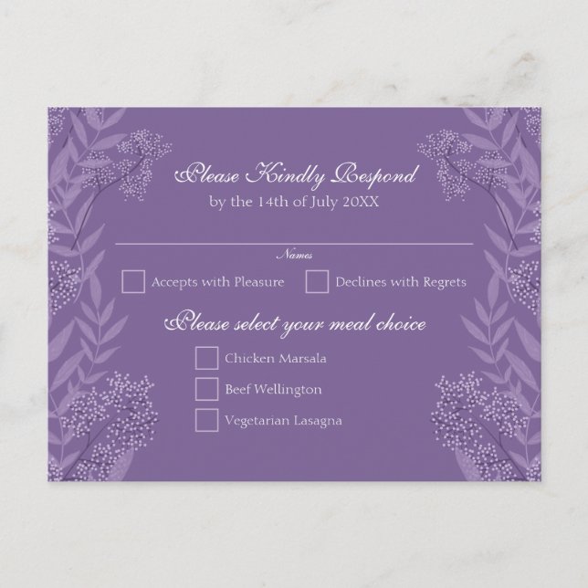 Postal Festiva Lavender Purple Boda Botánico (Anverso)