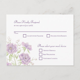 Postal Festiva Lavender Purple Rose Wedding RSVP Reply