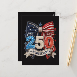 Postal Festiva Lazo de bandera americana 250 aniversario Patrióti