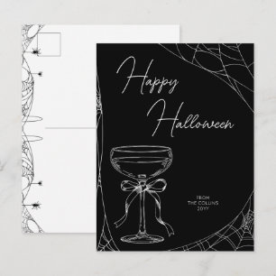 Postal Festiva Lazo de cóctel blanco y negro Adulto Feliz Hallowe