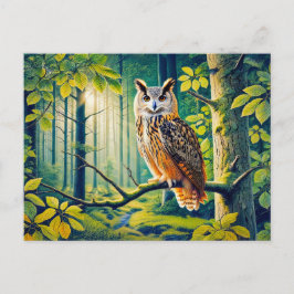 Postal Festiva Lechuza águila en bosque