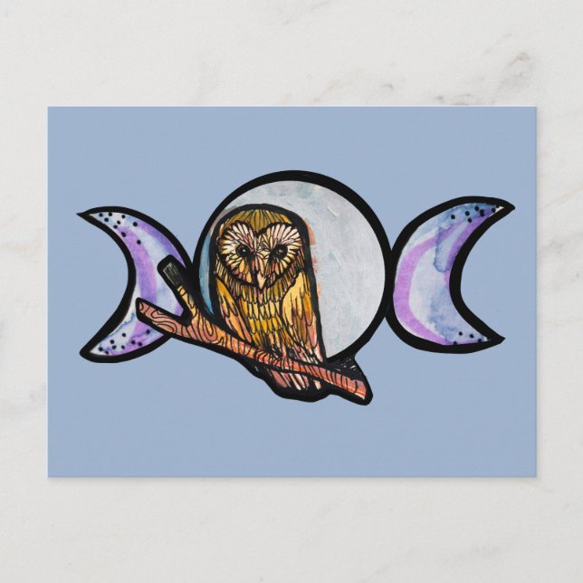 Postal Festiva Lechuza de luna triple (Anverso)