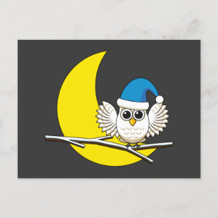 Postal Festiva Lechuza nevada en una nueva noche de invierno en l