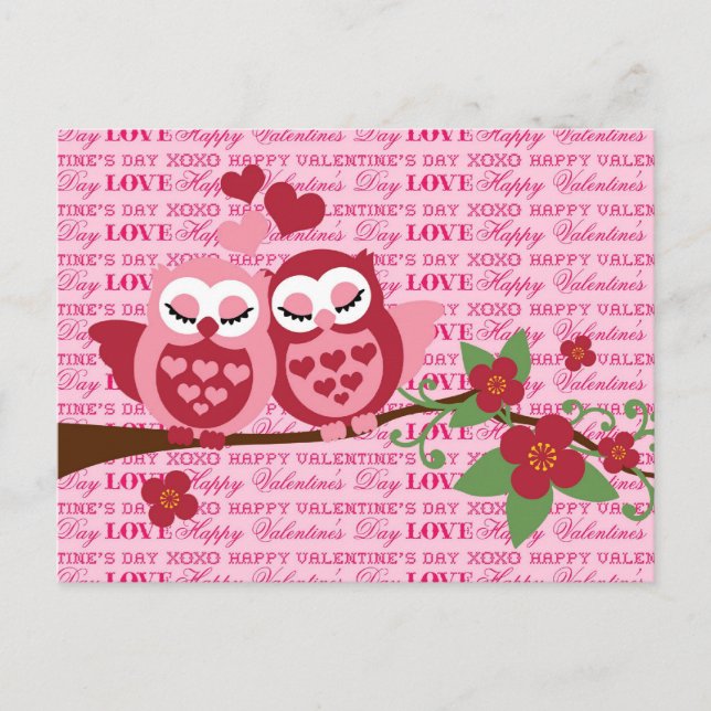 Postal Festiva Lechuzas con amor felices regalos de San Valentín (Anverso)