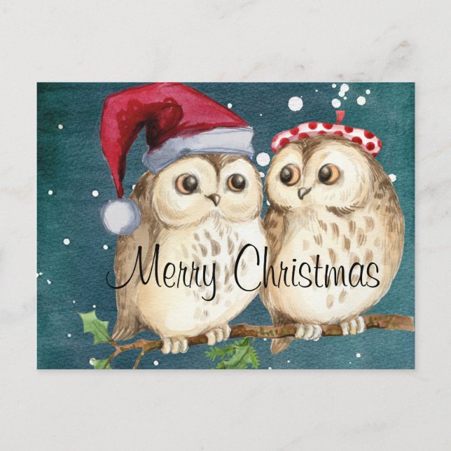 Postal Festiva Lechuzas de Navidades Cutos (Anverso)