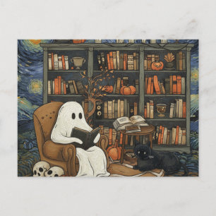 Postal Festiva Lector de libros fantasma leyendo libro de literat