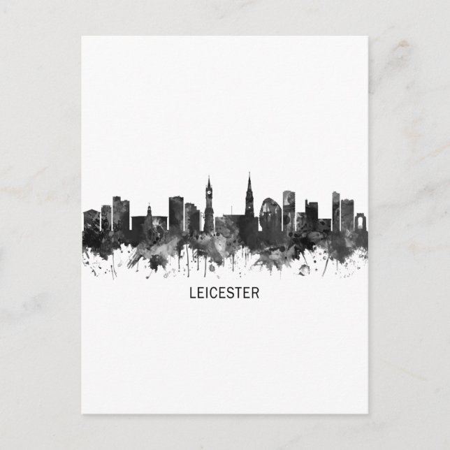 Postal Festiva Leicester England Skyline BW (Anverso)