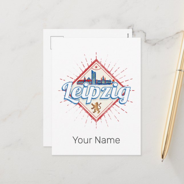 Postal Festiva Leipzig Alemania Sajonia Línea del cielo retro Vis (Anverso/Reverso In Situ)