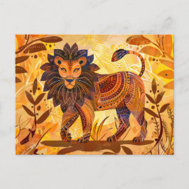 Postal Festiva León africano con estampado tribal