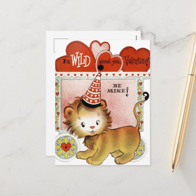 Postal Festiva león retro vintage Valentine (Anverso/Reverso In Situ)