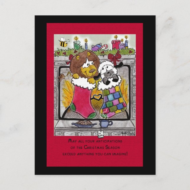 Postal Festiva León y cordero esperan a Santa María (Anverso)