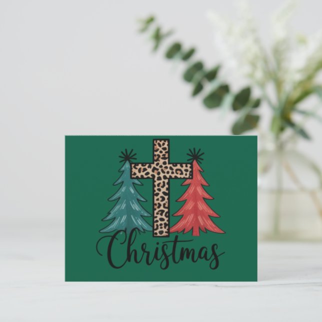 Postal Festiva Leopard Cross Christmas Trees Christian (Anverso de pie)