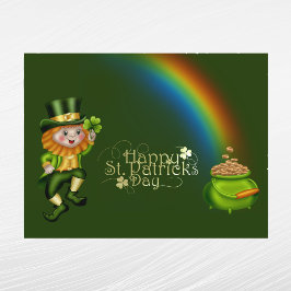 Postal Festiva Leprechaun Green Pot Gold Rainbow St Patrys Day
