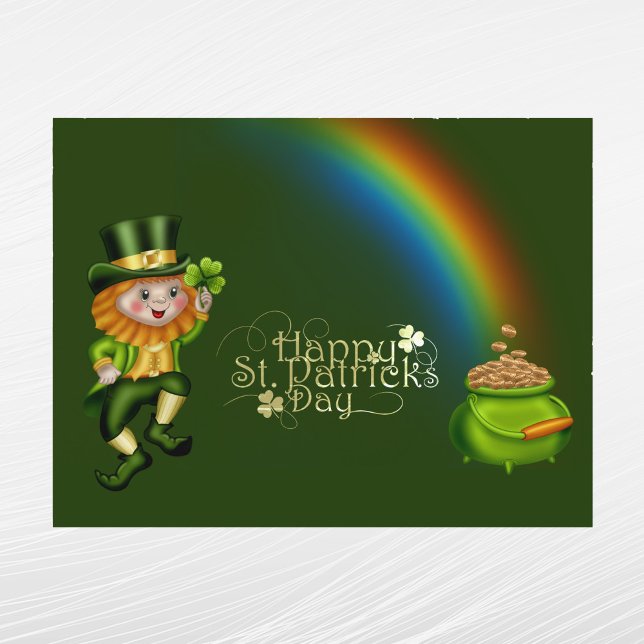 Postal Festiva Leprechaun Green Pot Gold Rainbow St Patrys Day (Subido por el creador)