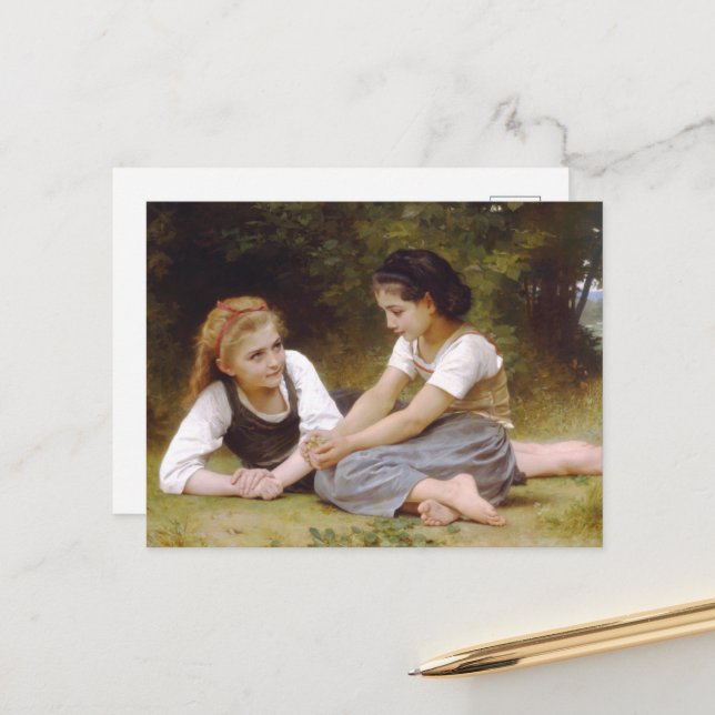 Postal Festiva Les Noisettes: Jóvenes Chicas recogiendo hazellana (Anverso/Reverso In Situ)