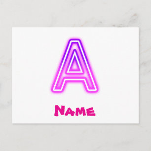 Postal Festiva Letra Neon A Monograma Brillante Rosa Purpura Inic