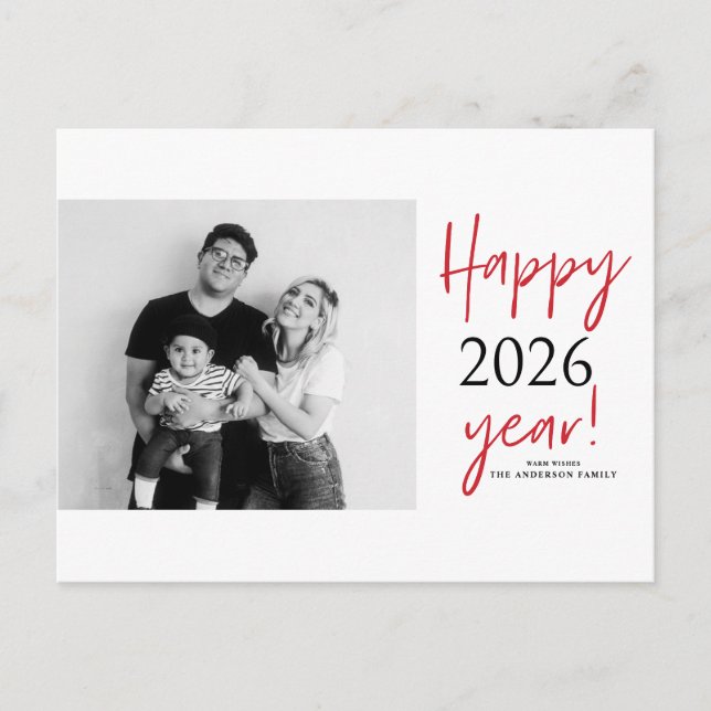 Postal Festiva Letras modernas 2025 - Feliz foto de Año Nuevo (Anverso)