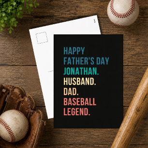 Postal Festiva Leyenda de béisbol personalizada retro Día del Pad