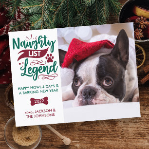 Postal Festiva Leyenda de la Lista Traviesa Foto de Mascota Perro