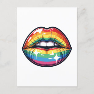 Postal Festiva Lgbtq colores arcoiris labios