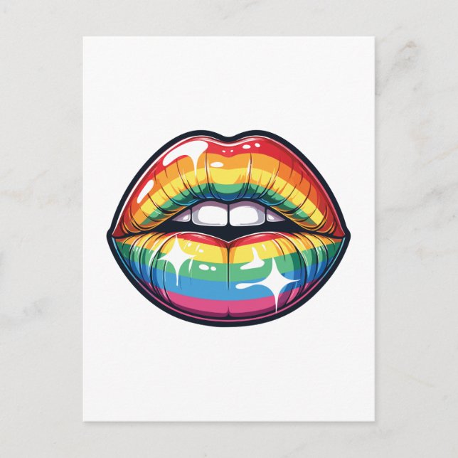 Postal Festiva Lgbtq colores arcoiris labios (Anverso)