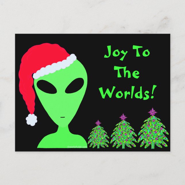 Postal Festiva LGM En Un Sombrero De Santa Y Árboles Alegría A Lo (Anverso)