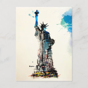 Postal Festiva Liberty New York City Travel Love Watercolor