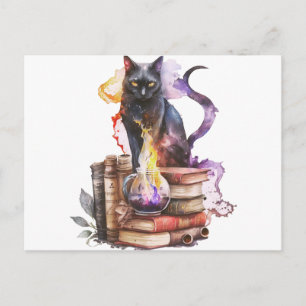 Postal Festiva Libros de hechizos de gato negro Halloween