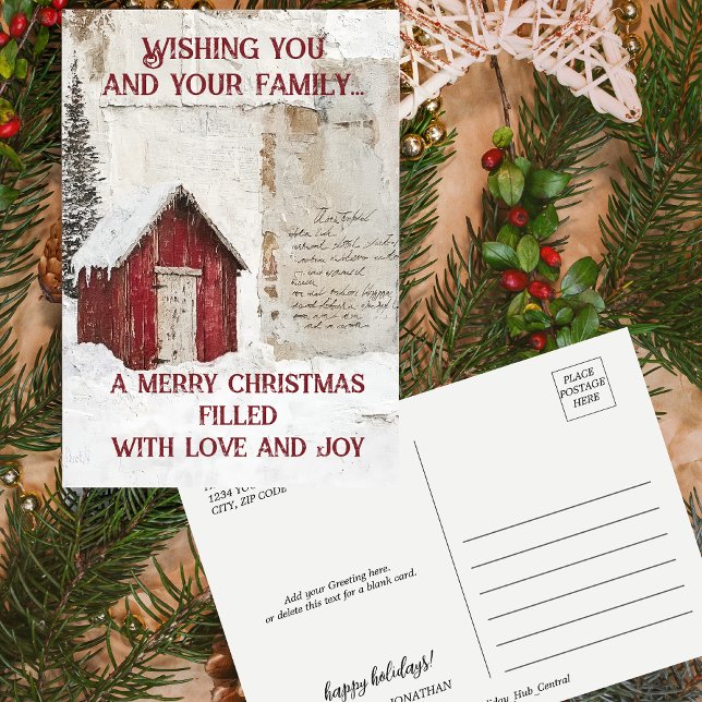 Postal Festiva Libros de Navidades del Barn Nórdico de Invierno (Winter Nordic Barn Christmas papers Holiday Postcard)