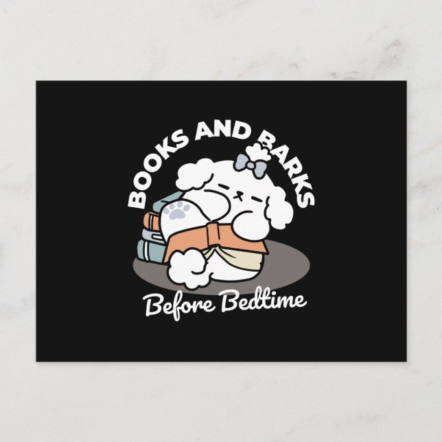 Postal Festiva Libros y cortezas - Diseño de lectura de perros es (Anverso)