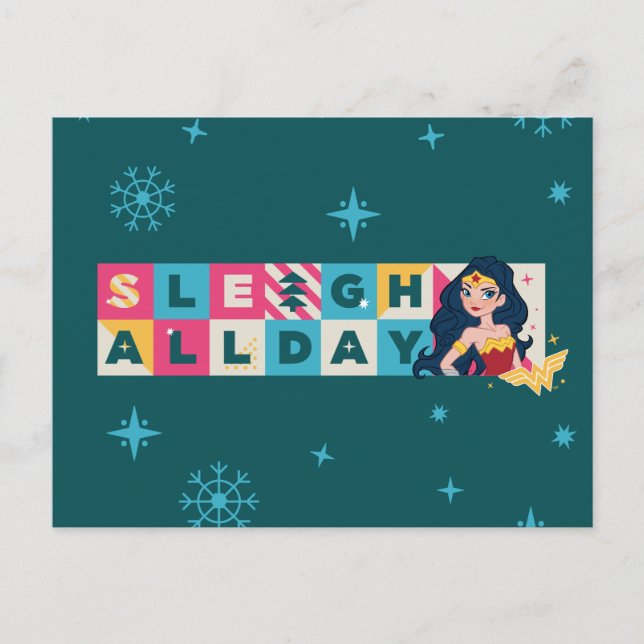 Postal Festiva Liga de Justicia Mujer Maravilla "Sleigh All Day" (Anverso)