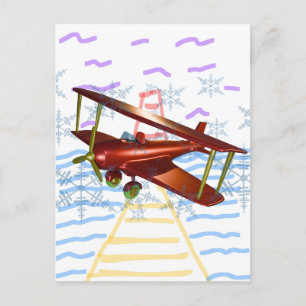 Postal Festiva Lighthouse Pier Biplane Olas azules