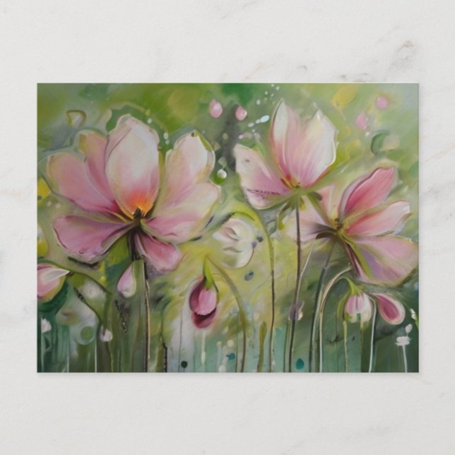 Postal Festiva Lily sobre fondo verde amarillo (Anverso)