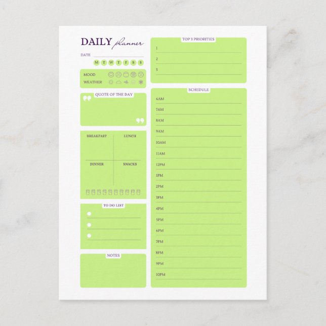 Postal Festiva Lime Green Minimalist Daily Planner Template (Anverso)