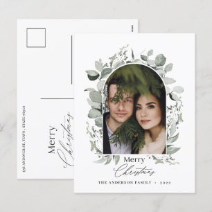 Postal Festiva Limpio moderno elegante botánico verde gris foto h