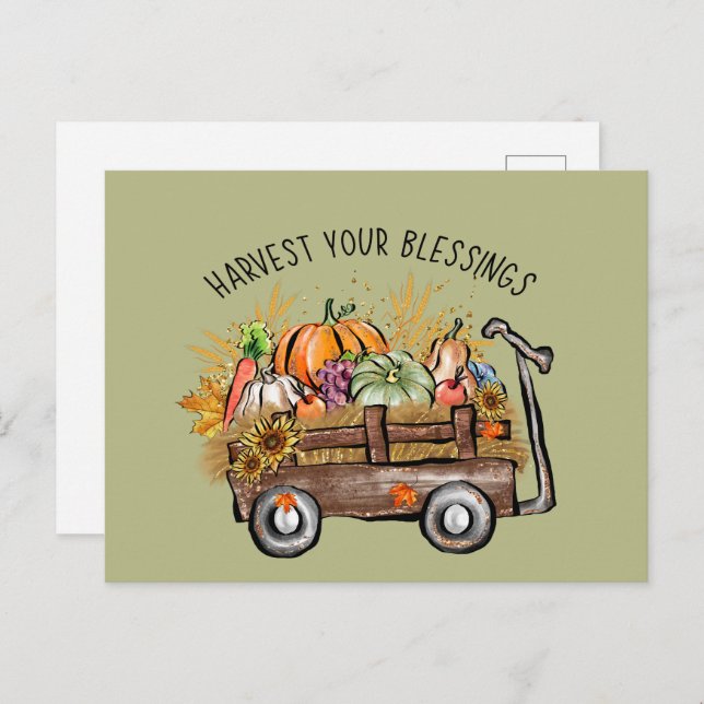 Postal Festiva linda cosecha bendiciones otoño arte estacional de (Anverso / Reverso)